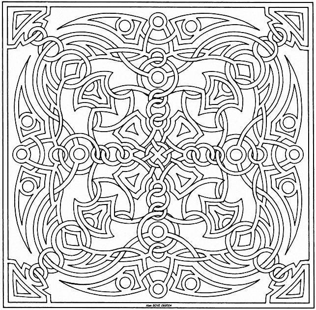Magnifique mandala carré de style 'tribal'. Assez simple à colorier.